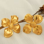 Gold color / 1 Pair Simple Series Retro Flower Stainless Steel  Gold Color Women's Stud Earrings Picture2